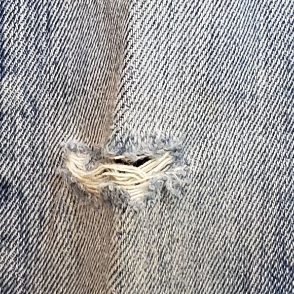 Vintage 90s Levis 501 Dark Blue Button Fly Straight Leg Rip In Knee Tag Size 34 - Picture 3 of 11